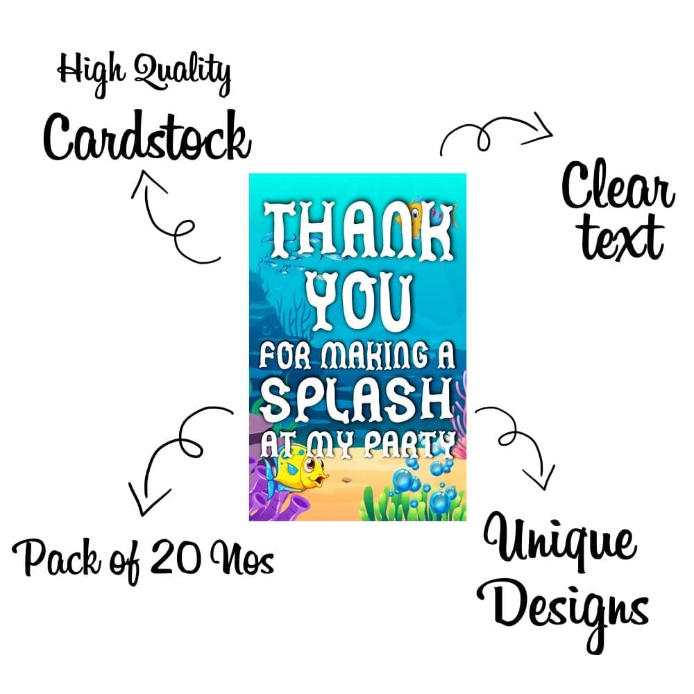 Balloonistics Ocean Underwater Theme Birthday Thank You Cards Cardstock Notes for Return Gifts Party Supplies for Kids Birthday (Thank you Cards - Pack of 20) thumbnail 5