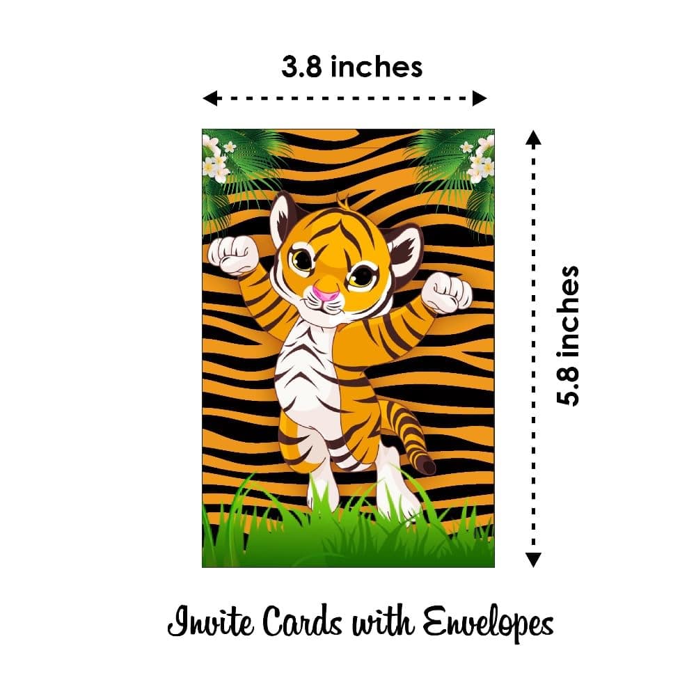 Balloonistics Tiger Theme Birthday Invitations - Pack of 10 Premium Matte Fill-In Cards - Jungle Safari & Wild One Party Invites with Matching Envelopes - Double-Sided Cardstock Tiger Face Stationery (Invite Cards - Pack of 10) thumbnail 6
