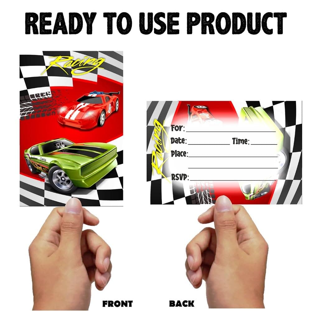 Balloonistics Sports Car Theme Birthday Invitations - Pack of 10 Premium Matte Fill-In Cards - Racing & Supercar Party Invites with Matching Envelopes - Double-Sided Cardstock Fast One & Two Fast Stationery (Invite Cards - Pack of 10) thumbnail 4