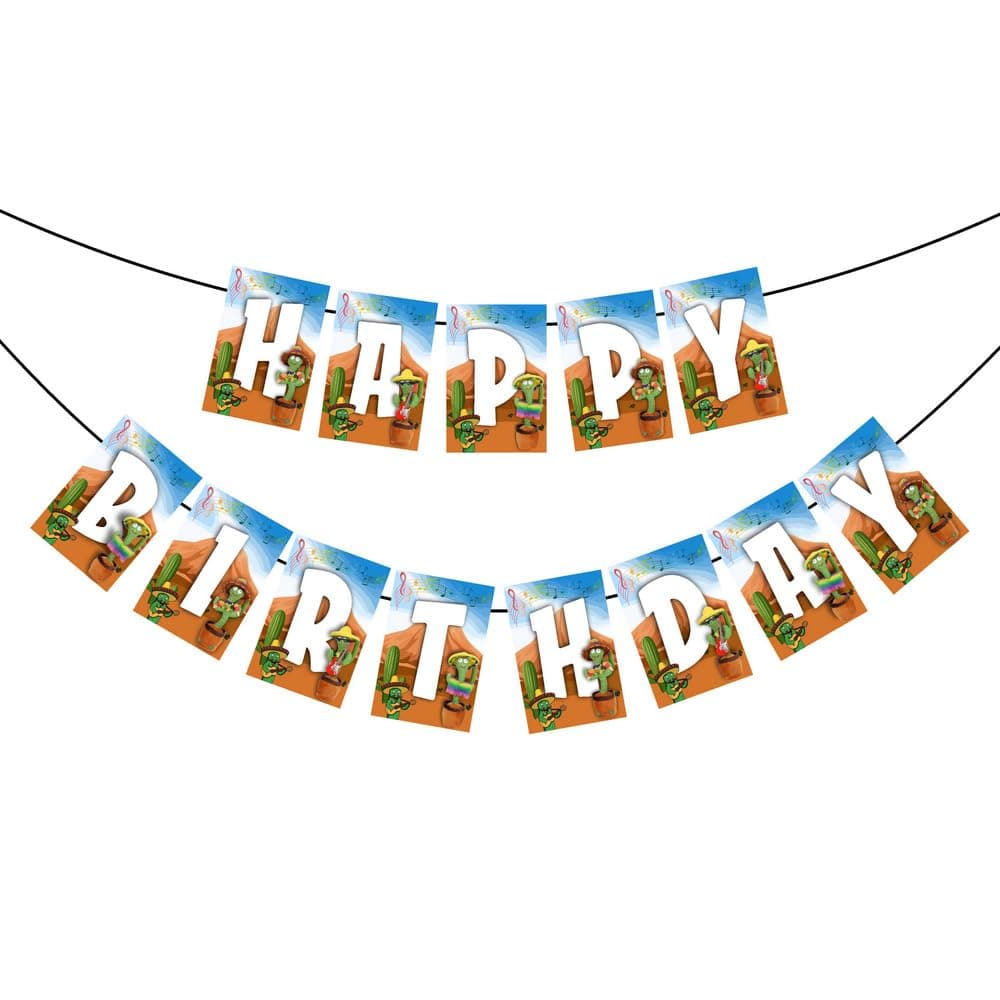 Balloonistics Talking Cactus Happy Birthday Banner - Premium Cardstock Dancing Cactus Bunting - "Stay Sharp" Desert Fiesta Birthday Decorations, Fun Mimicking Plant Party Backdrop (Happy Birthday Banner) thumbnail 2