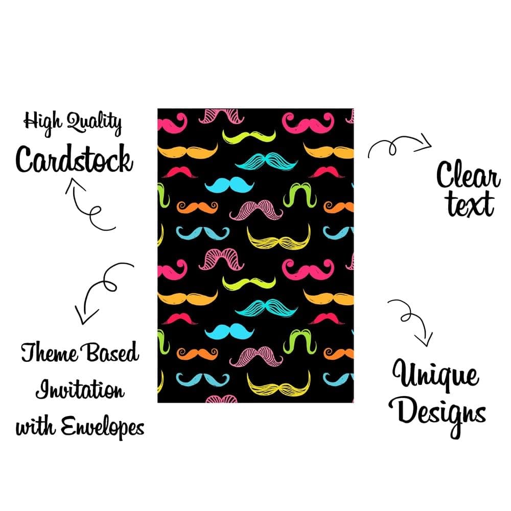 Balloonistics Mustache Theme Birthday- Pack of 10 Double-Sided Cardstock Invites - Dashing Gent & Moustache Bash Birthday Party Supplies, Premium Fill-in-the-Blank Stationery (Invite Cards - Pack of 10) thumbnail 5