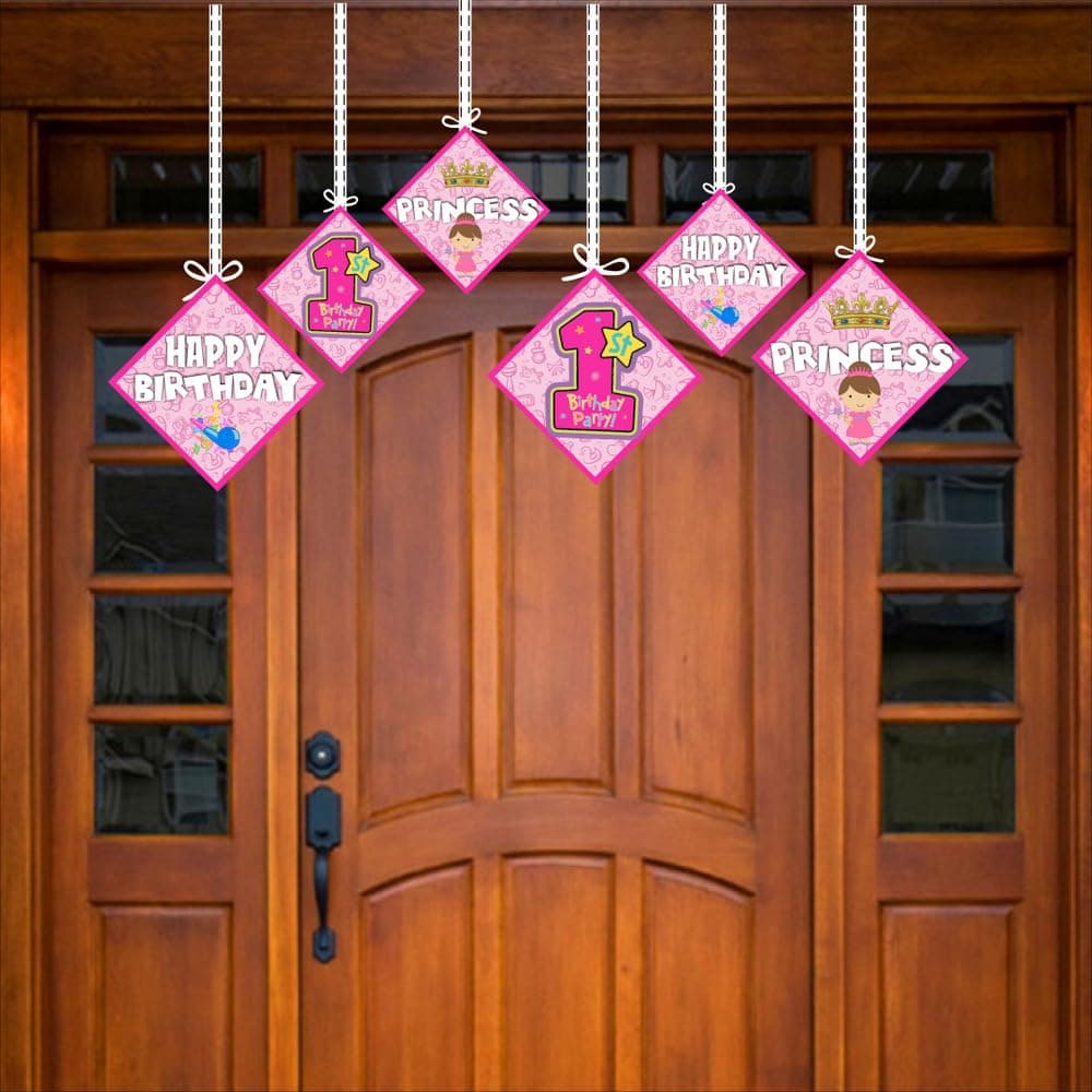 Balloonistics Girl 1st Birthday Theme Hanging Decorations Double-Sided Cardstock Ceiling Hangings with Ribbons Premium Party Decor (Hangings - Pack of 12) thumbnail 3