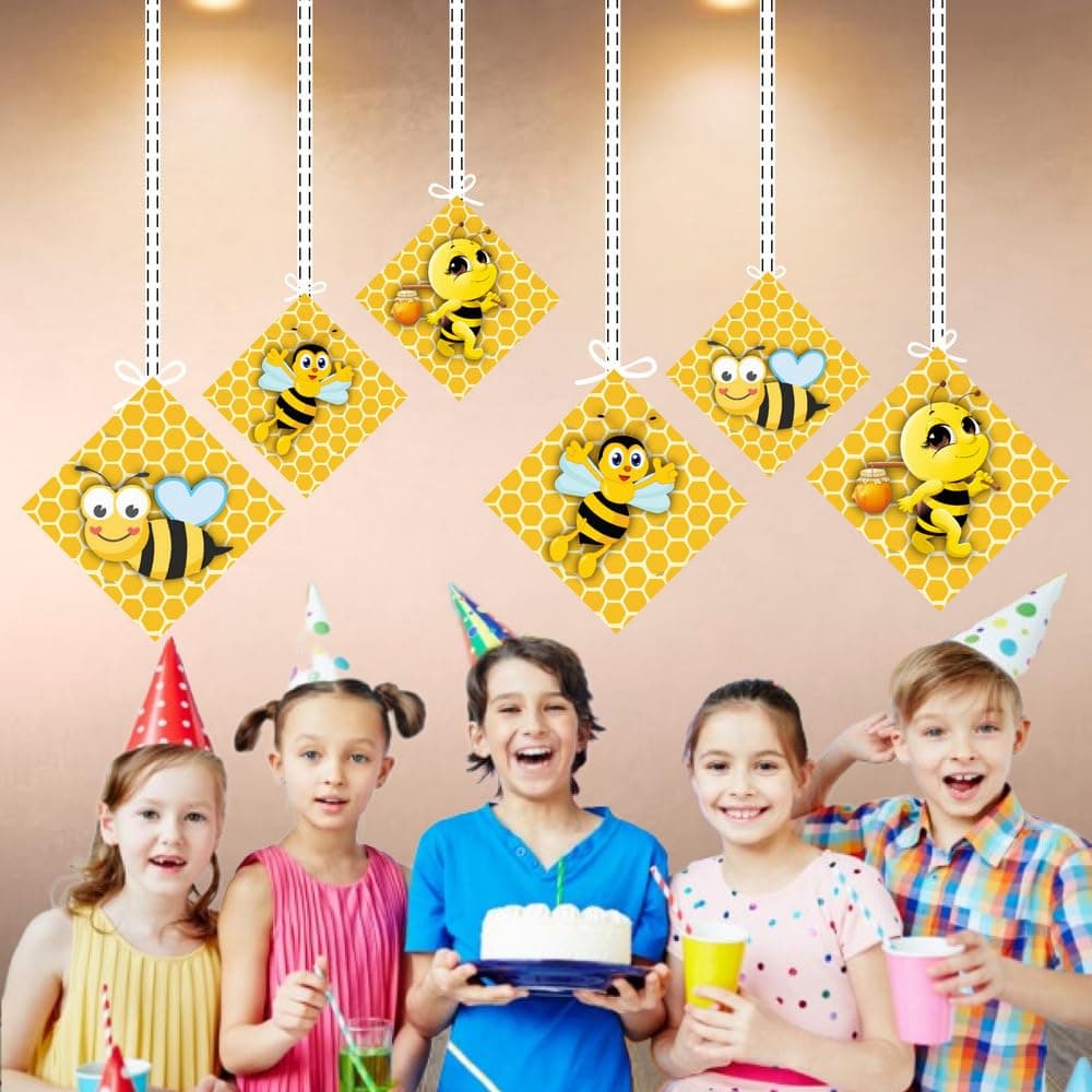 Balloonistics Honey Bee Hanging Decorations Double-Sided Cardstock Honey Bee Theme Party Supplies Hanging Ornaments with Ribbon for Birthday (Hangings - Pack of 12) thumbnail 4