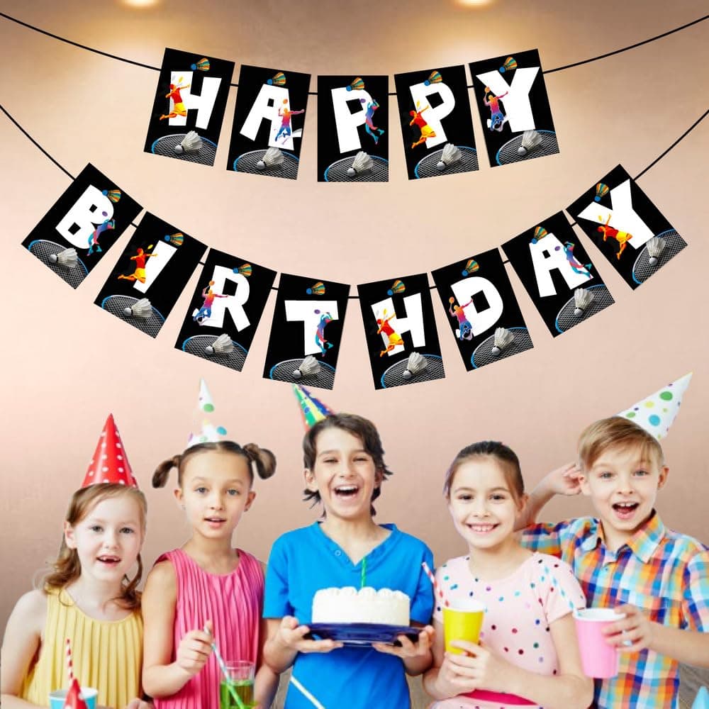 Balloonistics Badminton Theme Happy Birthday Banner - Sports & Shuttlecock Cardstock Bunting for Kids & Adults Birthday Decorations - Smash & Racket Theme Party Supplies, Backdrop Decor thumbnail 3