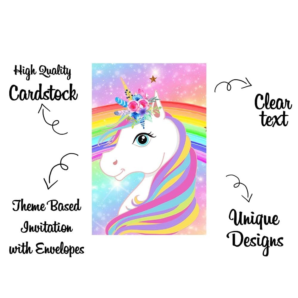 Balloonistics Unicorn Theme Birthday Invitation Cards Premium Double-Sided Cardstock Invites Party Supplies for Girls Birthday (Invite Cards - Pack of 10) thumbnail 5