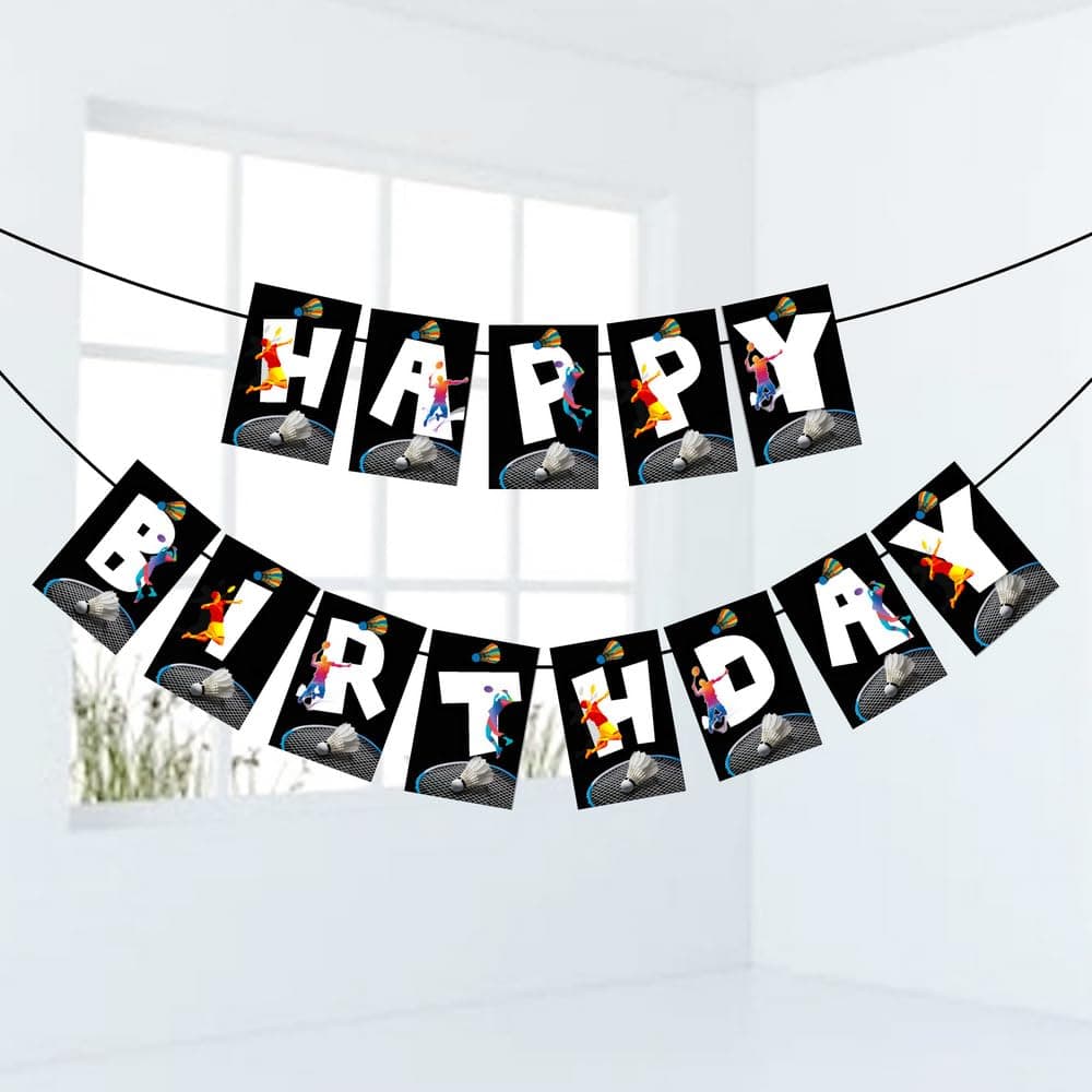 Balloonistics Badminton Theme Happy Birthday Banner - Sports & Shuttlecock Cardstock Bunting for Kids & Adults Birthday Decorations - Smash & Racket Theme Party Supplies, Backdrop Decor thumbnail 1