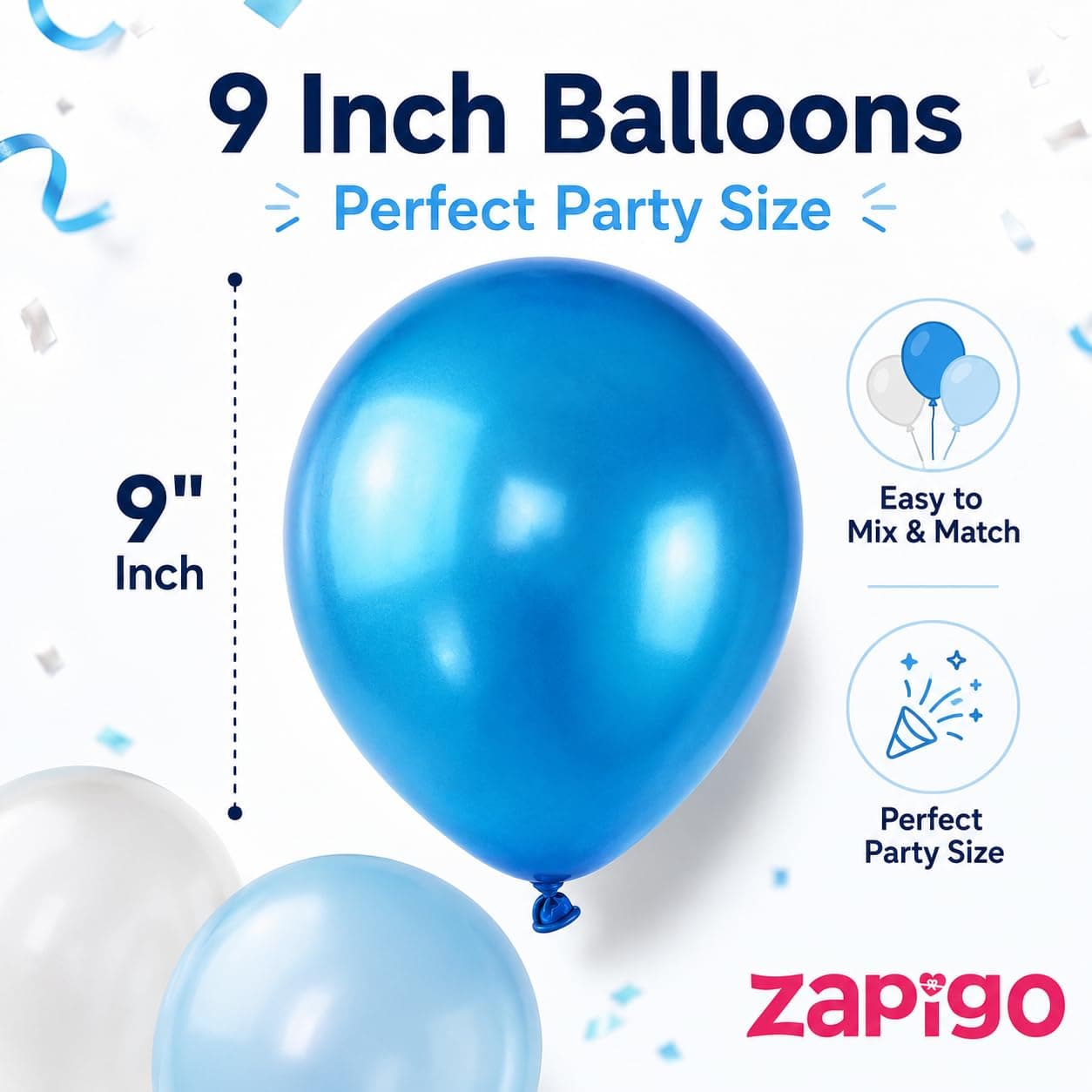 Balloonistics 50-Pack Metallic HD Dark Blue, Light Blue & White Latex Balloons – Shiny 3-Colour Combo for Baby Shower, Boys Birthday, Ocean Theme & Party Decoration thumbnail 4