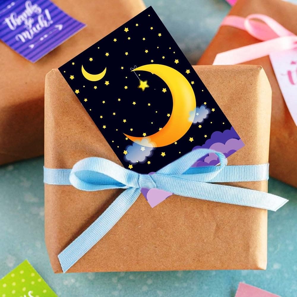 Balloonistics Moon and Stars Theme Birthday Invitation Cards - Pack of 10 Double-Sided Cardstock Invites - "Twinkle Twinkle Little Star" & Over the Moon Party Supplies, Premium Fill-in-the-Blank Birthday Stationery (Invite Cards - Pack of 10) thumbnail 3