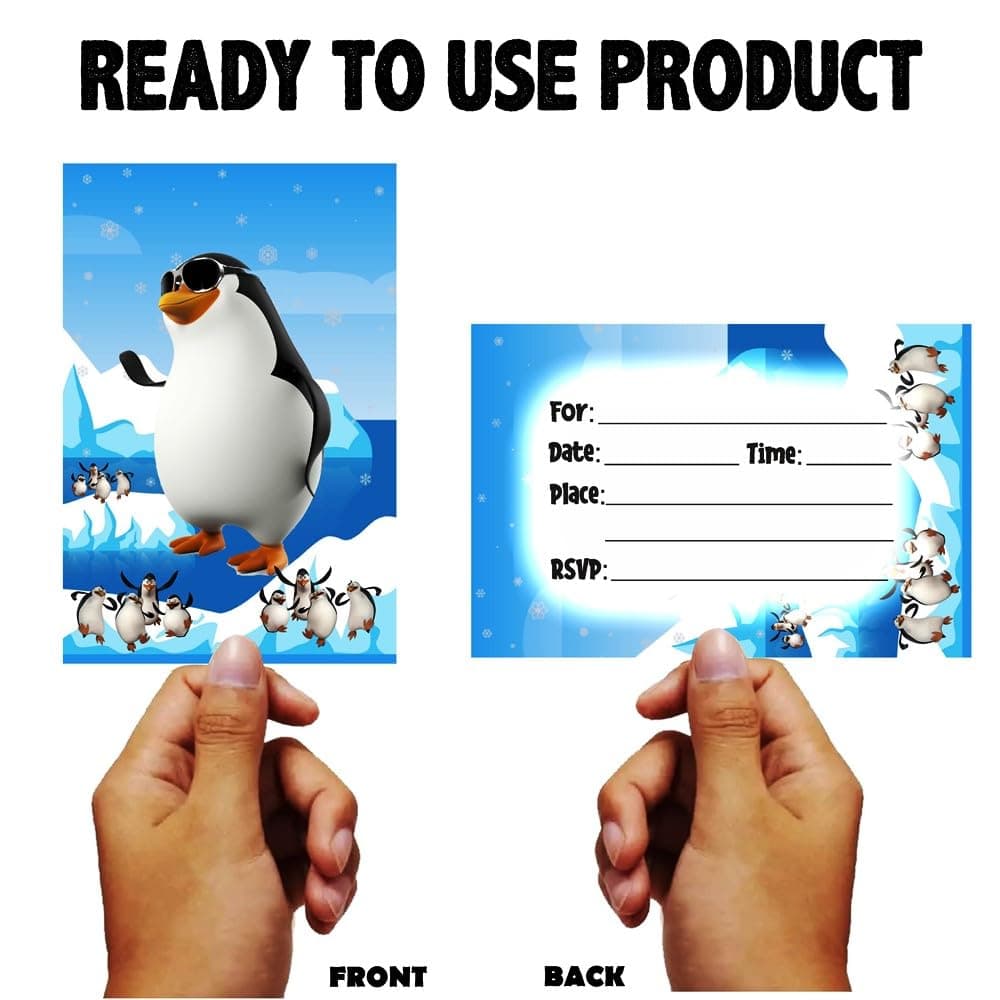 Balloonistics Penguin Happy Birthday Invitations - Pack of 10 Premium Cardstock Invite Cards - Cute Winter Theme 1st Birthday Party Supplies, "Thanks for Sliding By" Arctic Party Invites. (Invite Cards - Pack of 10) thumbnail 4