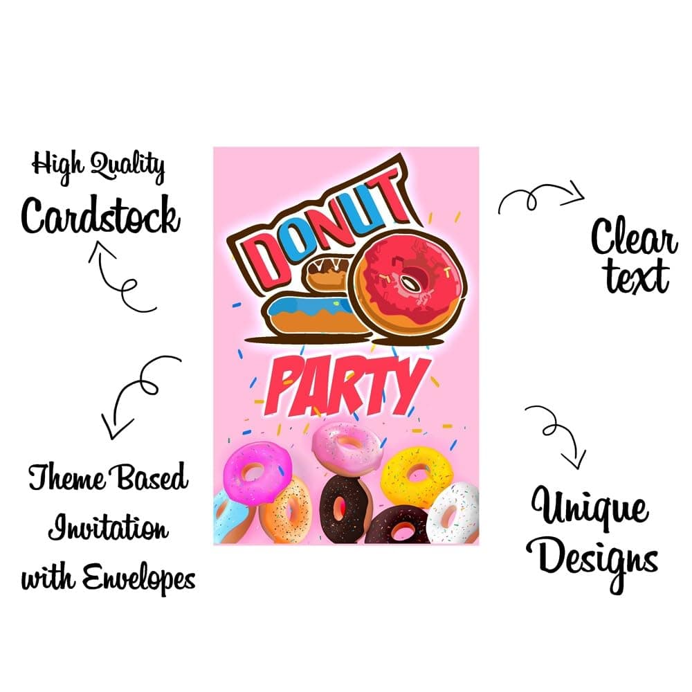 Balloonistics Donut Theme Birthday Invitation Cards - Pack of 10 Fill-In Invitations with Envelopes - Double-Sided Cardstock, Sweet One & Donut Grow Up Party Supplies for Kids (Invite Cards - Pack of 10) thumbnail 5
