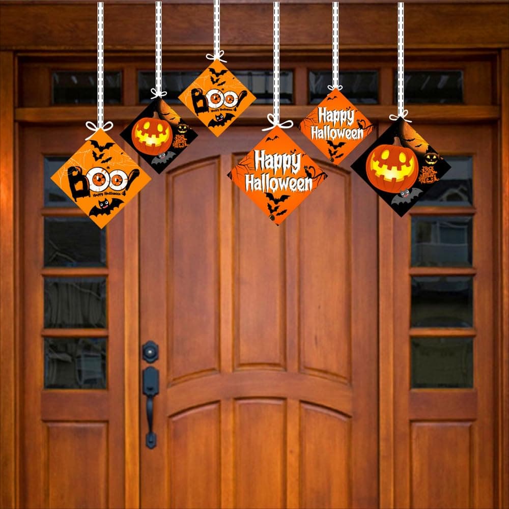Balloonistics Halloween Theme Hanging Decorations - Pack of 12 Double-Sided Cardstock Cutouts - Spooky Pumpkin, Ghost & Bat Party Decor, Haunted House Ceiling Hangings (Hangings - Pack of 12) thumbnail 3