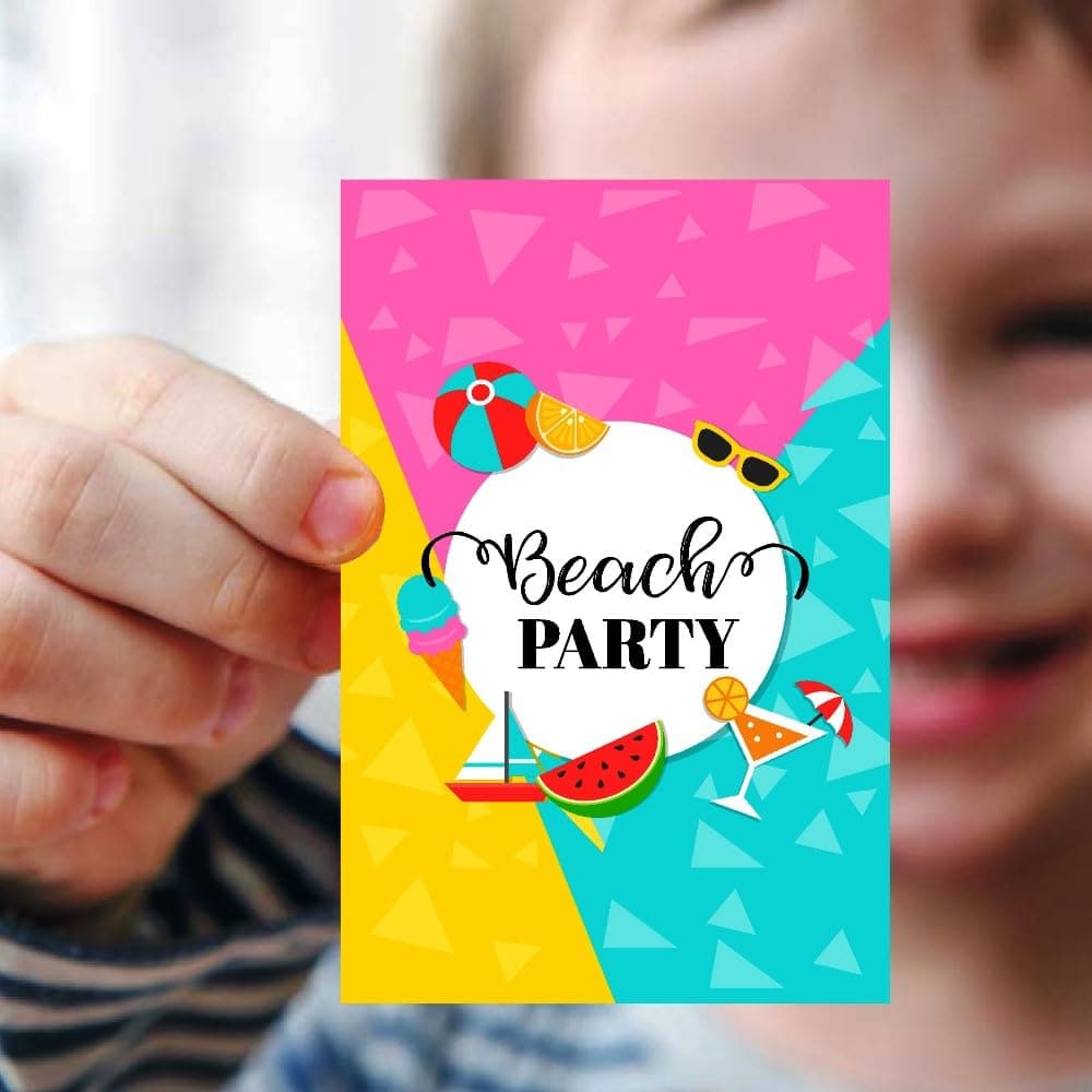 Balloonistics Beach Party Birthday Invitation Cards - Pack of 10 Tropical Summer & Pool Side Invites with Envelopes - Double-Sided Cardstock Fill-in Invitations for Kids & Adults, Sun, Sand & Surf Theme (Invite Cards - Pack of 10) thumbnail 2