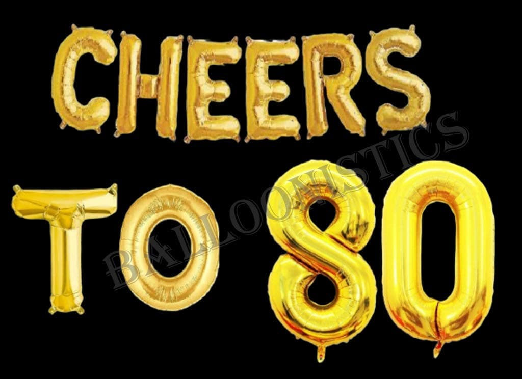 Balloonistics 'Cheers to 80' Gold Foil Balloon Combo – Number 80 Balloon for 80th Birthday & Anniversary Decoration thumbnail 2