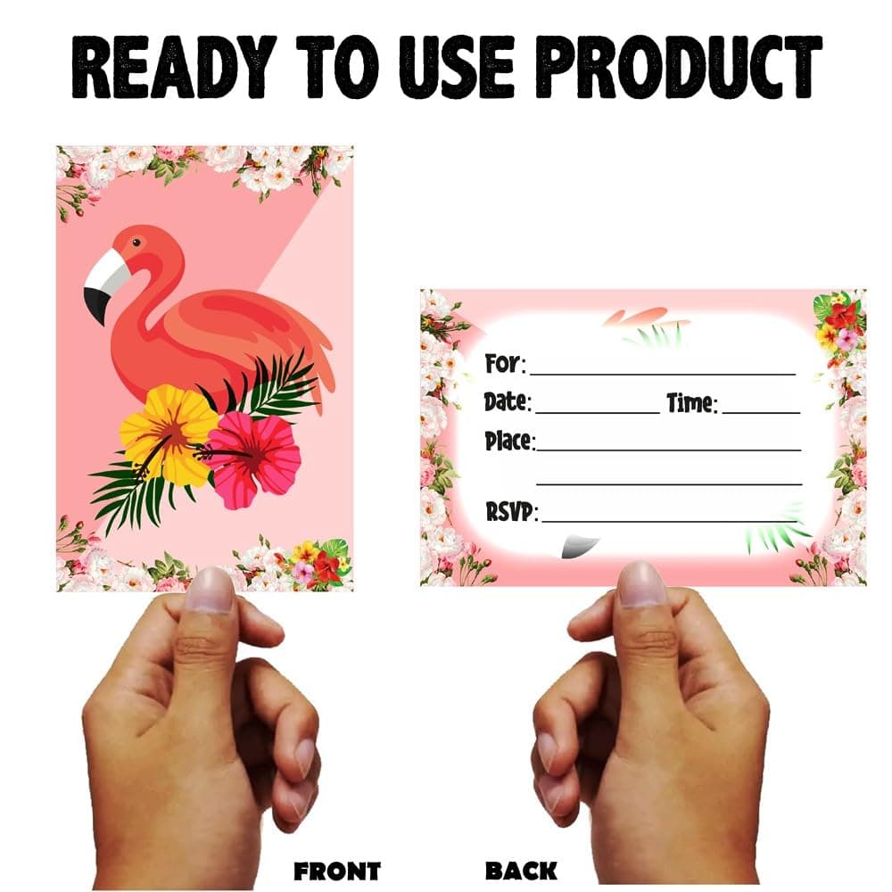 Balloonistics Flamingo Theme Birthday Invitation Cards - Pack of 10 Tropical Luau Party Invites - Premium Cardstock "Let's Flamingle" Fill-in Invitations, Vibrant Summer Pink & Floral Birthday Supplies (Invite Cards - Pack of 10) thumbnail 4