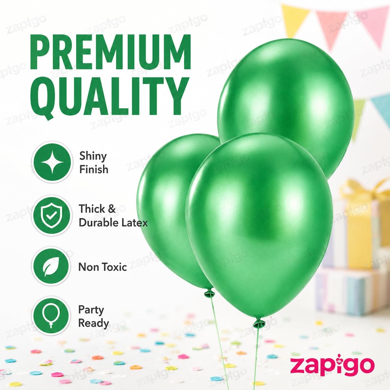 Balloonistics 25-Pack Metallic Pearl Finish Green Latex Balloons – Shiny Lush Green Balloons for Birthday, Jungle Theme, Christmas & Garden Party Decoration thumbnail 2