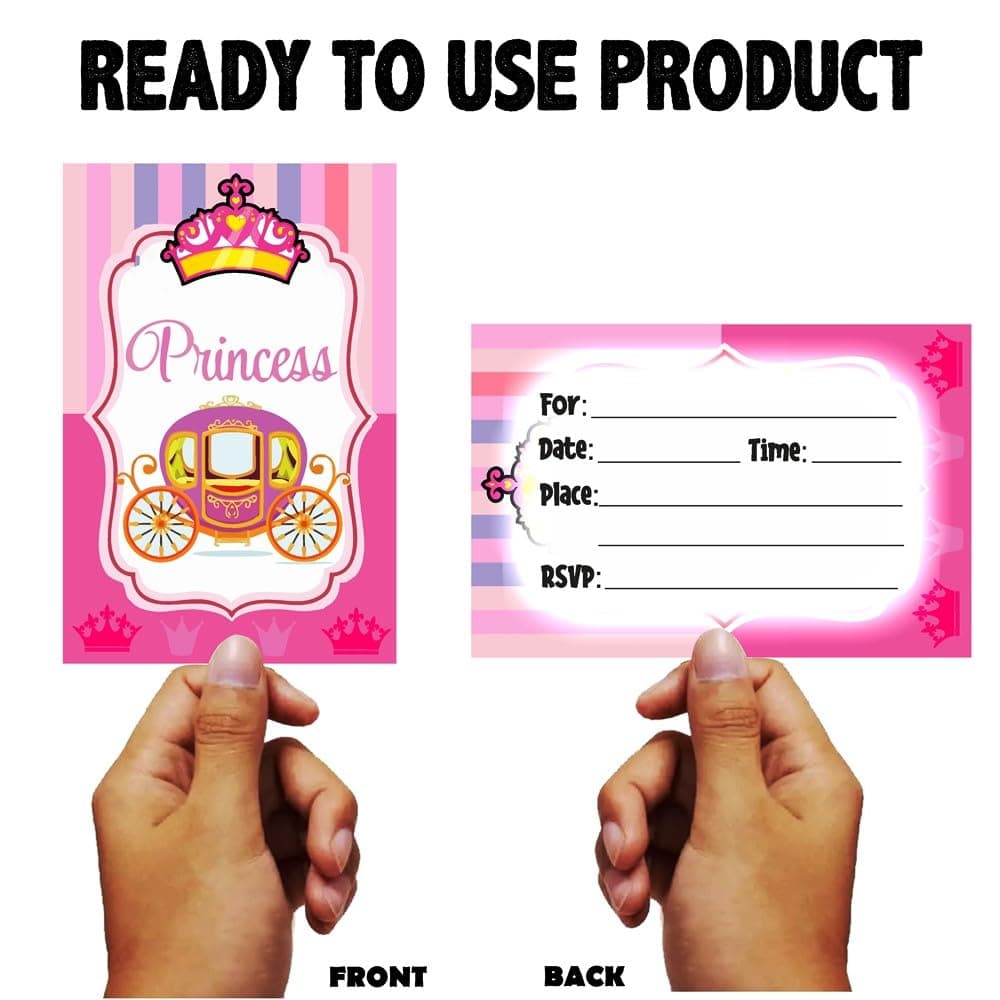 Balloonistics Princess Theme Invitation Cards Premium Double-Sided Cardstock Birthday Invites for Girls Elegant Party Supplies (Invite Cards - Pack of 10) thumbnail 4