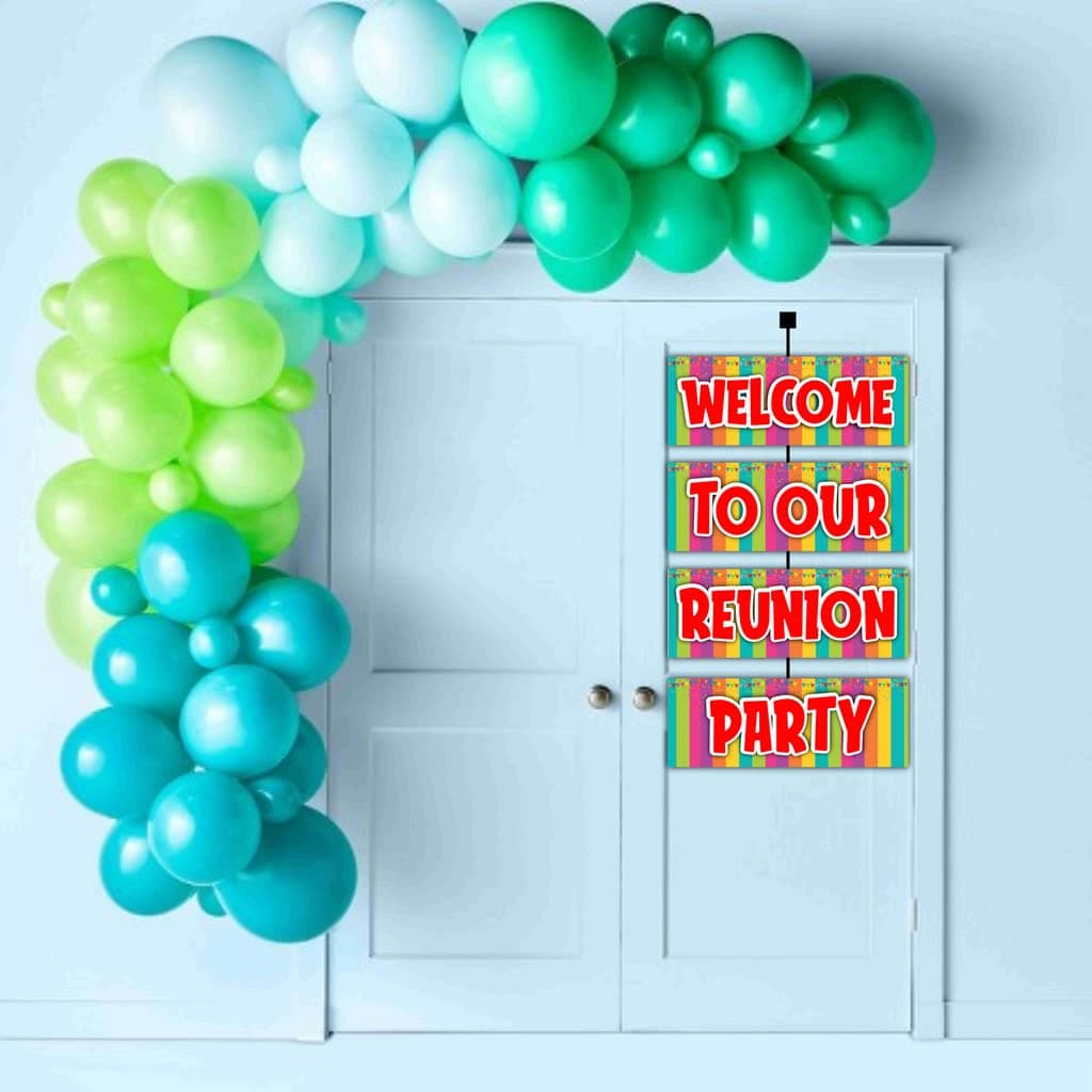 Balloonistics Reunion Theme Welcome Sign Board - 2.3 Feet Large Cardstock Door Hanging - Family Reunion, School Class & Friends Get-Together Party Decorations - Includes Elegant Hanging Ribbons, Indoor & Outdoor "Welcome Home" Backdrop (Welcome Outdoor Board) thumbnail 3