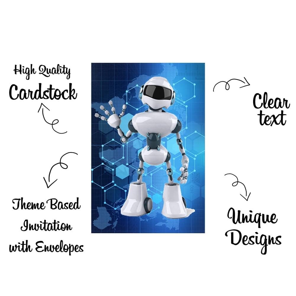 Balloonistics Robot Theme Birthday Invitation Cards - Pack of 10 Double-Sided Cardstock Invites - Futuristic Sci-Fi Party Invitations with Fill-in Details for Kids, Boys & STEM Theme Birthdays (Invite Cards - Pack of 10) thumbnail 5