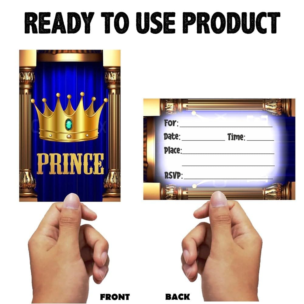 Balloonistics Prince Theme Birthday Invitation Cards Party Invites Premium Cardstock Invitations for Boys, Kids Birthday Party Supplies (Invite Cards - Pack of 10) thumbnail 4