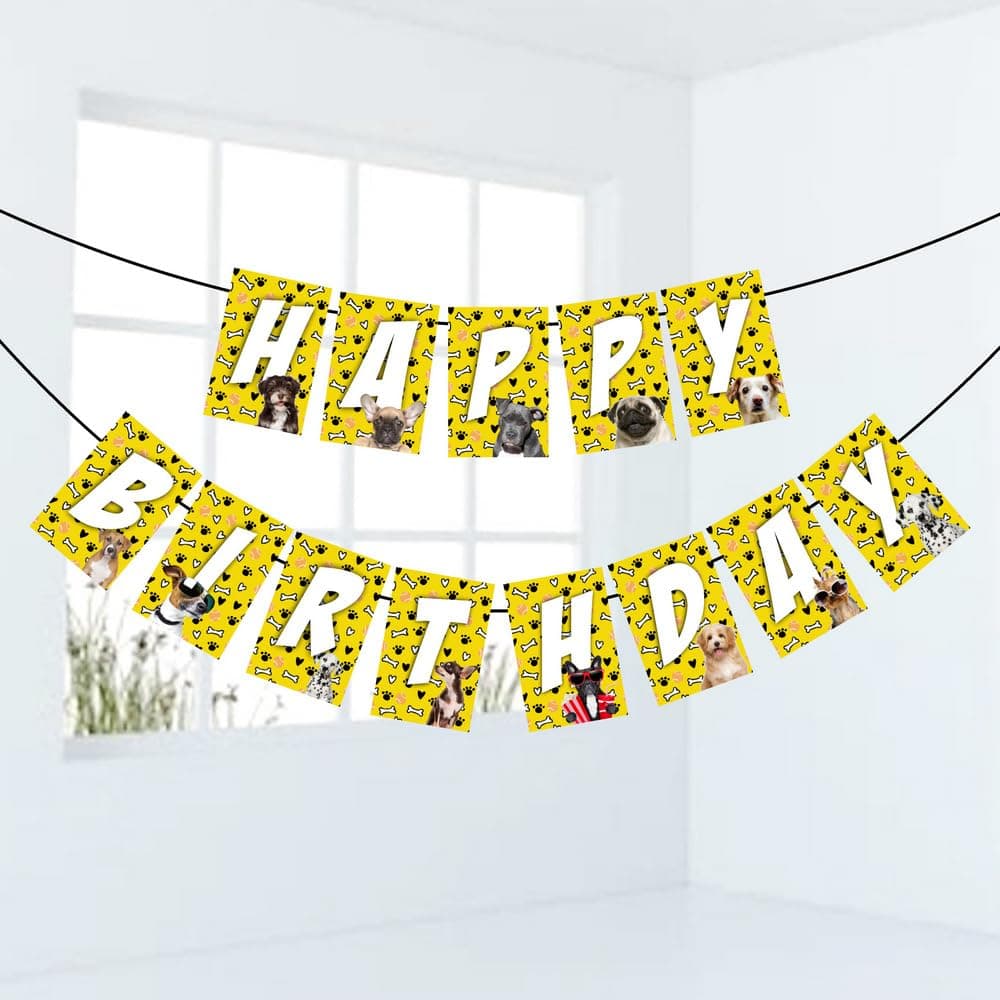 Balloonistics Dog Theme Happy Birthday Banner - Puppy & Paw Print Cardstock Bunting for Kids and Pet Birthdays - Let’s Paw-ty & Doggy Theme Party Supplies, Animal Lover Backdrop thumbnail 1