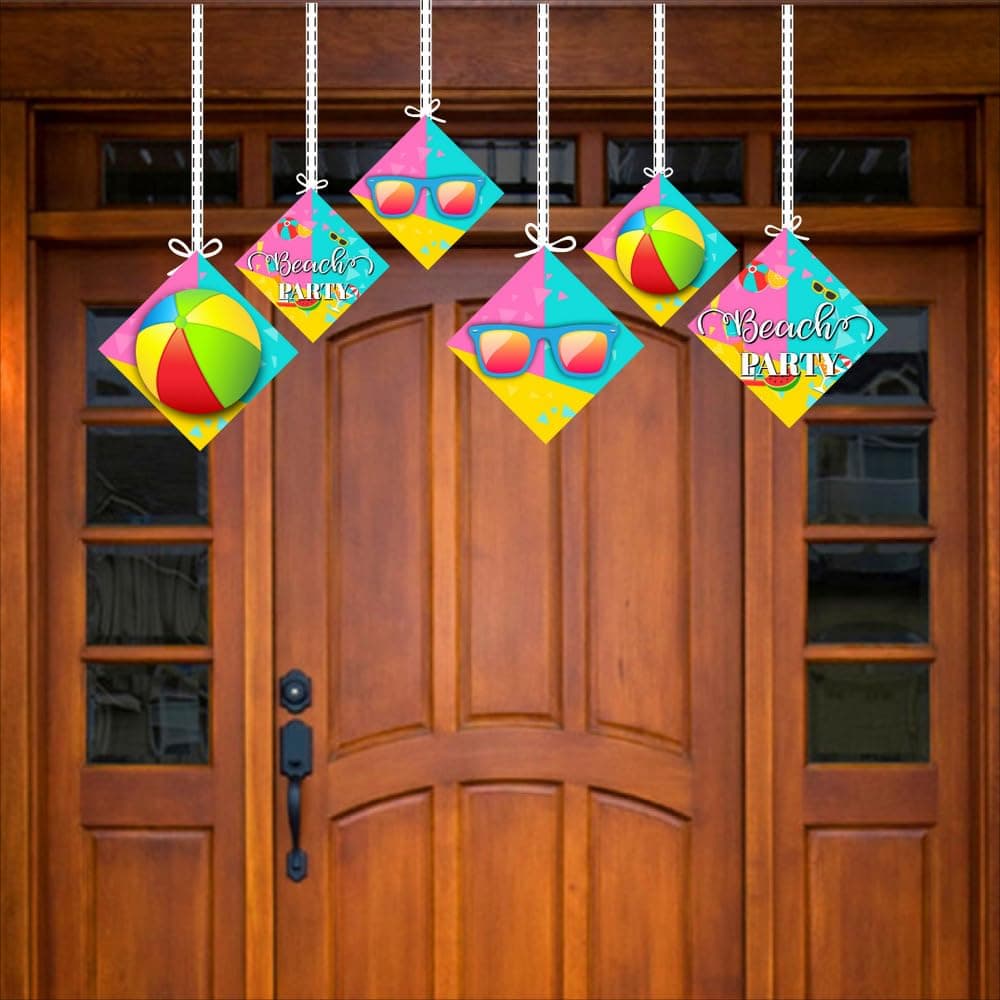 Balloonistics Beach Party Birthday Hanging Decorations - Pack of 12 Double-Sided Cardstock Swirls & Cutouts - Tropical Summer, Pool Side & Luau Theme Party Decor, Sun, Sand & Surf Ceiling Hangings (Hangings - Pack of 12) thumbnail 3