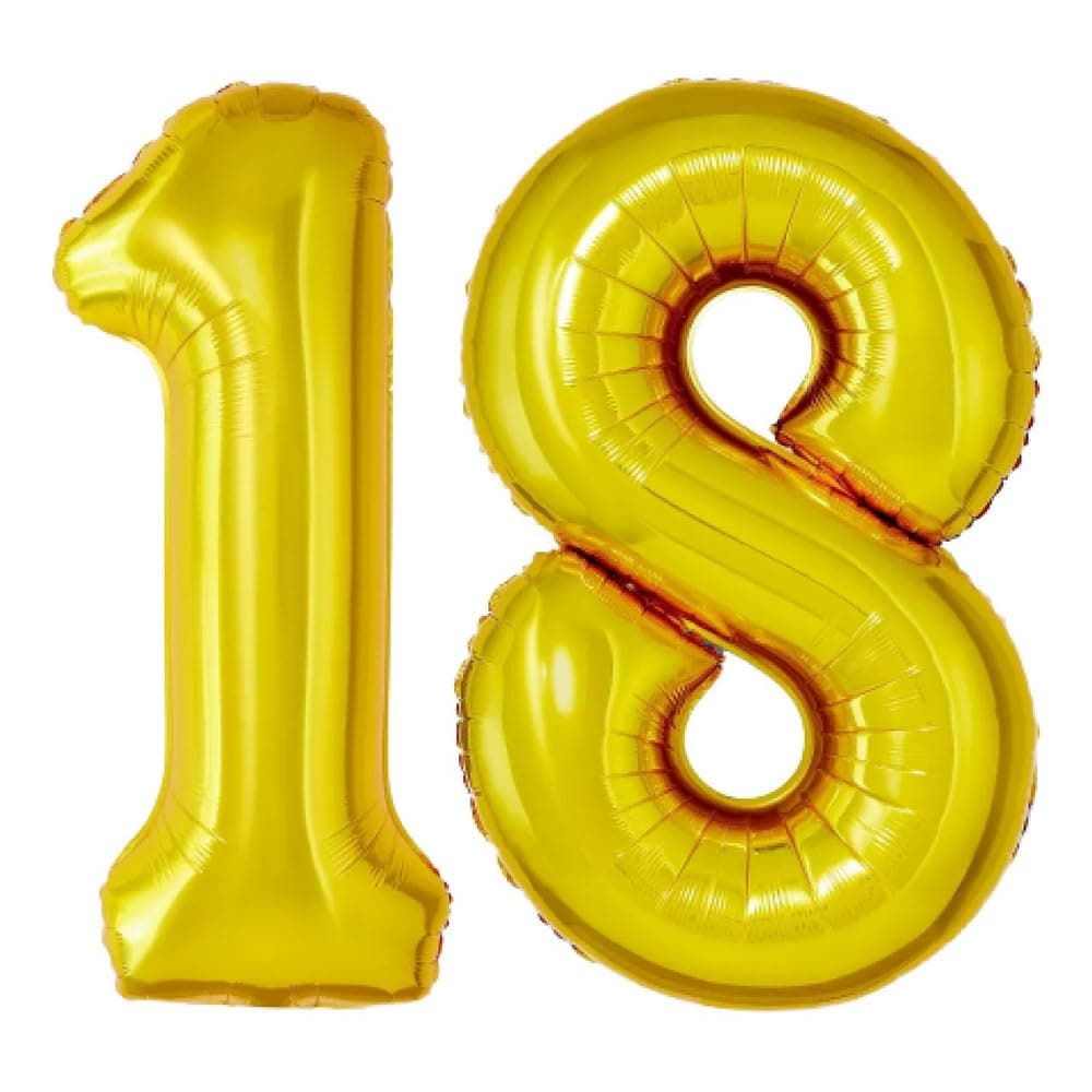 Balloonistics Gold 17-Inch Foil Number 18 Balloon - Helium or Air Fill for 18th Birthday, Anniversary Party Decoration, Photo Booth Backdrop, Cake Table Decor thumbnail 1