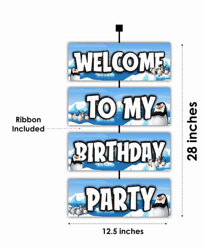 Balloonistics Penguin Birthday Welcome Board - 2.3 Feet Large Cardstock Party Sign - Cute Winter Theme Entryway Decor for Indoor & Outdoor, Arctic Birthday Welcome Banner with Ribbons (Welcome Outdoor Board) thumbnail 2
