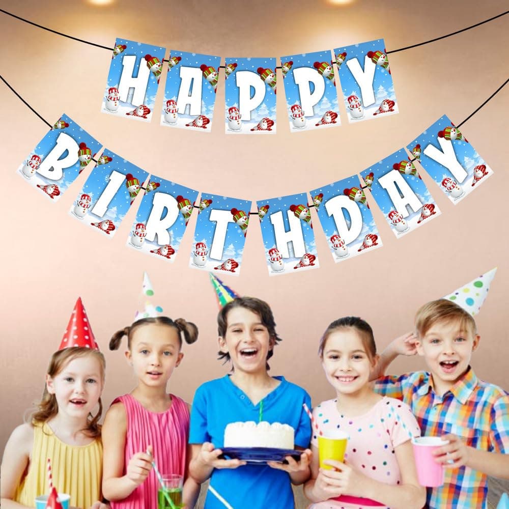 Balloonistics Snowman Happy Birthday Banner - Premium Cardstock Winter Wonderland Bunting - Frosty Theme Party Decorations, Kids Seasonal Birthday Backdrop, Snow Theme Indoor & Outdoor Hanging Sign (Happy Birthday Banner) thumbnail 3