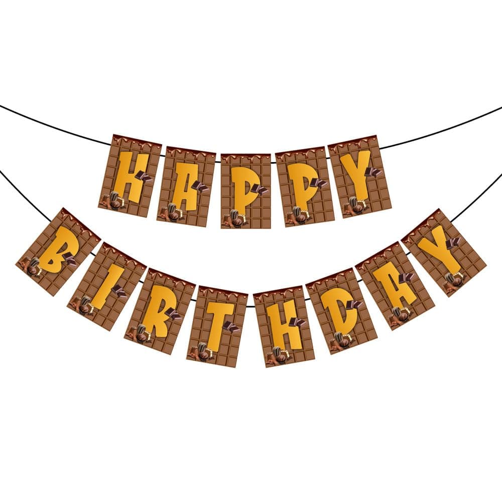 Balloonistics Chocolate Theme Happy Birthday Banner - Sweet Treats & Cocoa Cardstock Bunting for Kids and Adults - Candy Shop & Choco-Lover Party Supplies, Brown & Gold Backdrop thumbnail 2