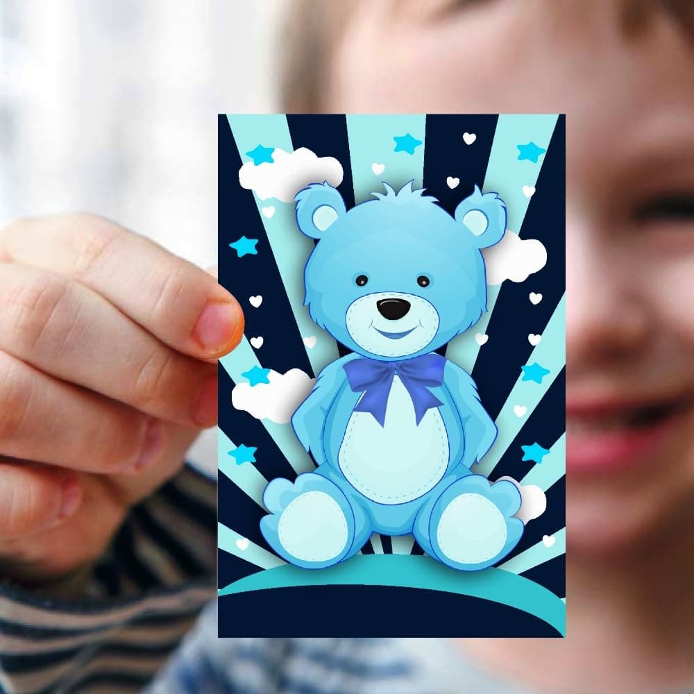 Balloonistics Blue Teddy Bear Birthday Invitation Cards - Pack of 10 Premium Cardstock Invites with Envelopes - Double Sided Printing, Cute Cuddly Bear Theme for Boys’ Birthday Parties and Kids' Celebrations (Invite Cards - Pack of 10) thumbnail 2