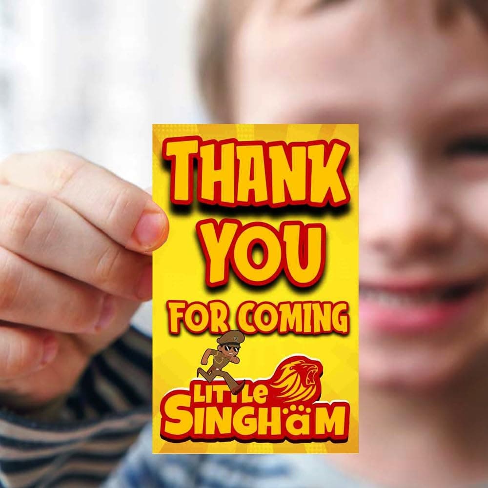 Balloonistics Little Police Singham Theme Thank You Cards for Return Gifts Durable Cardstock Perfect for Kids Birthday (Thank you Cards - Pack of 20)