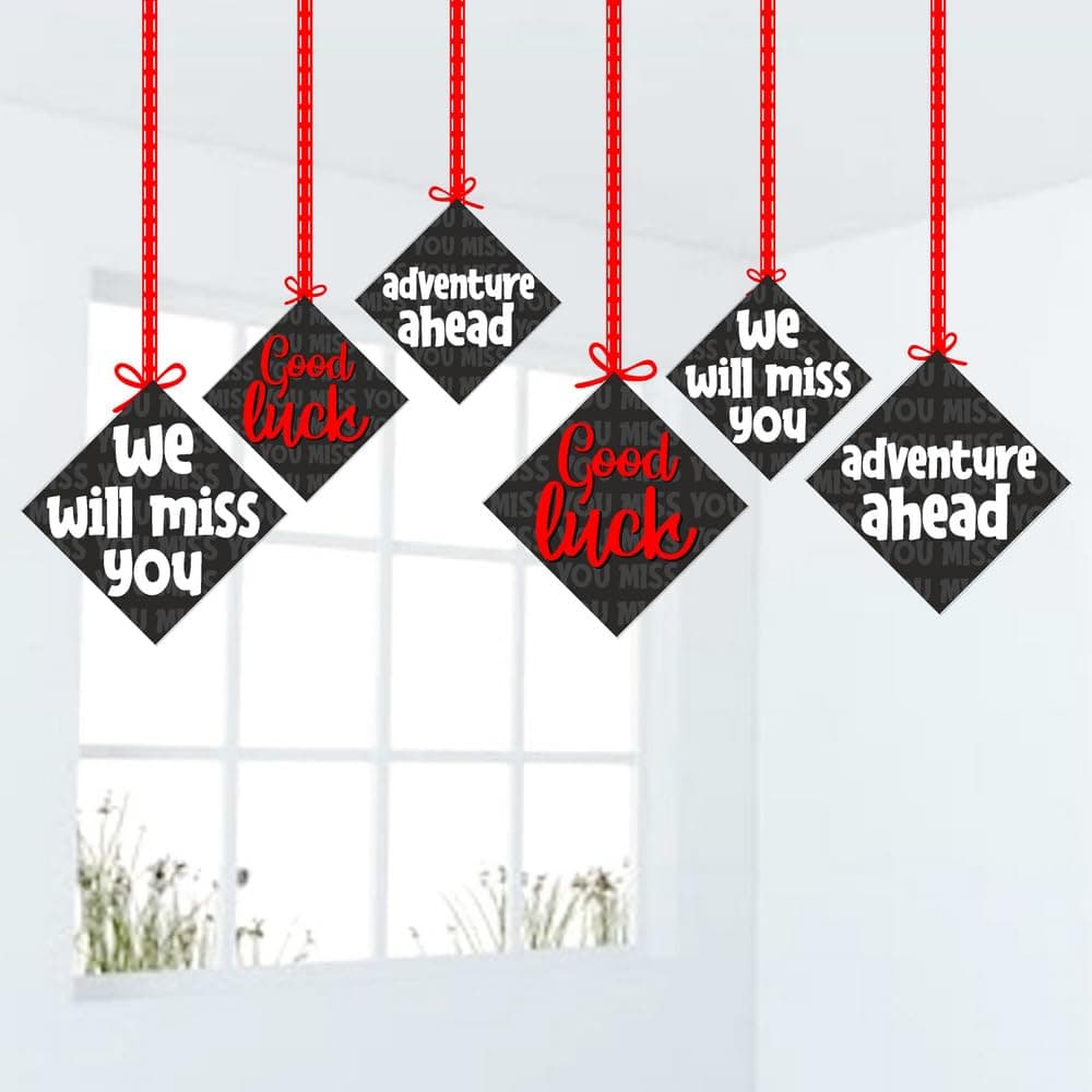 Balloonistics We Will Miss You Hanging Decorations - Pack of 12 Double-Sided Cardstock Cutouts with Satin Ribbons - Elegant Farewell, Retirement & Going Away Party Decor - 2-Sided High-Definition Print(Hangings - Pack of 12) thumbnail 1