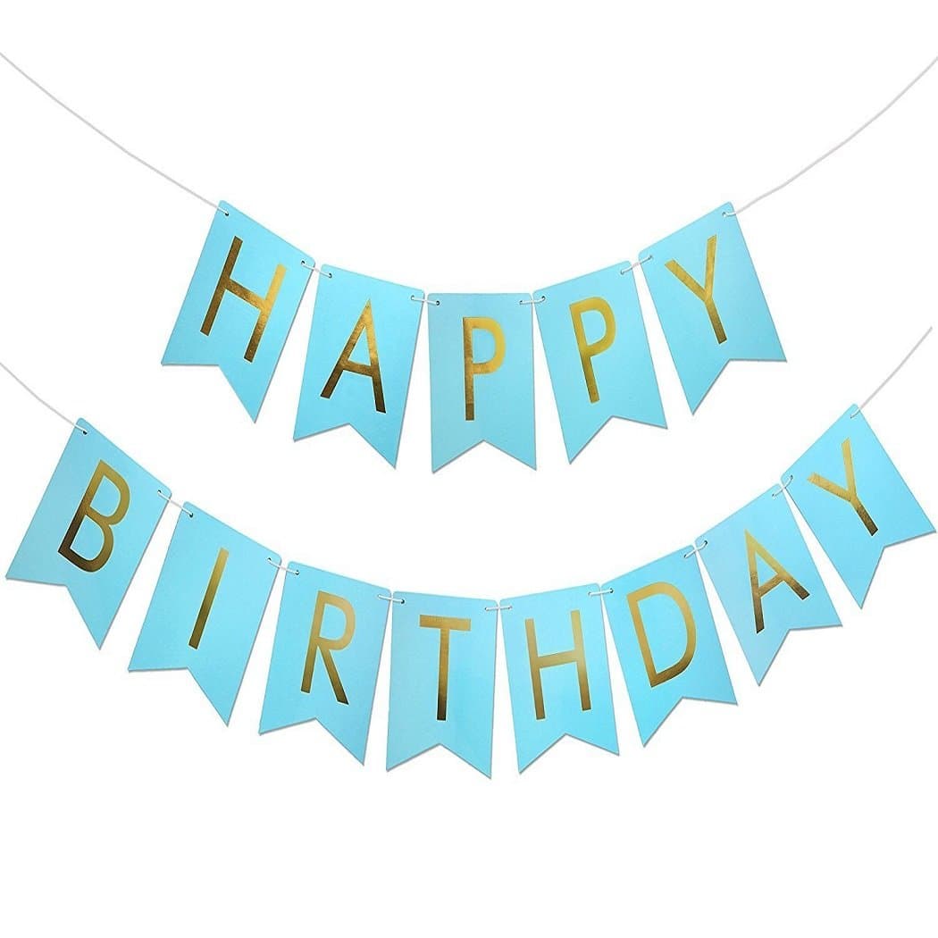 Balloonistics Happy Birthday Blue Banner – Brown Cardstock Bunting for Birthday Party Room Decoration