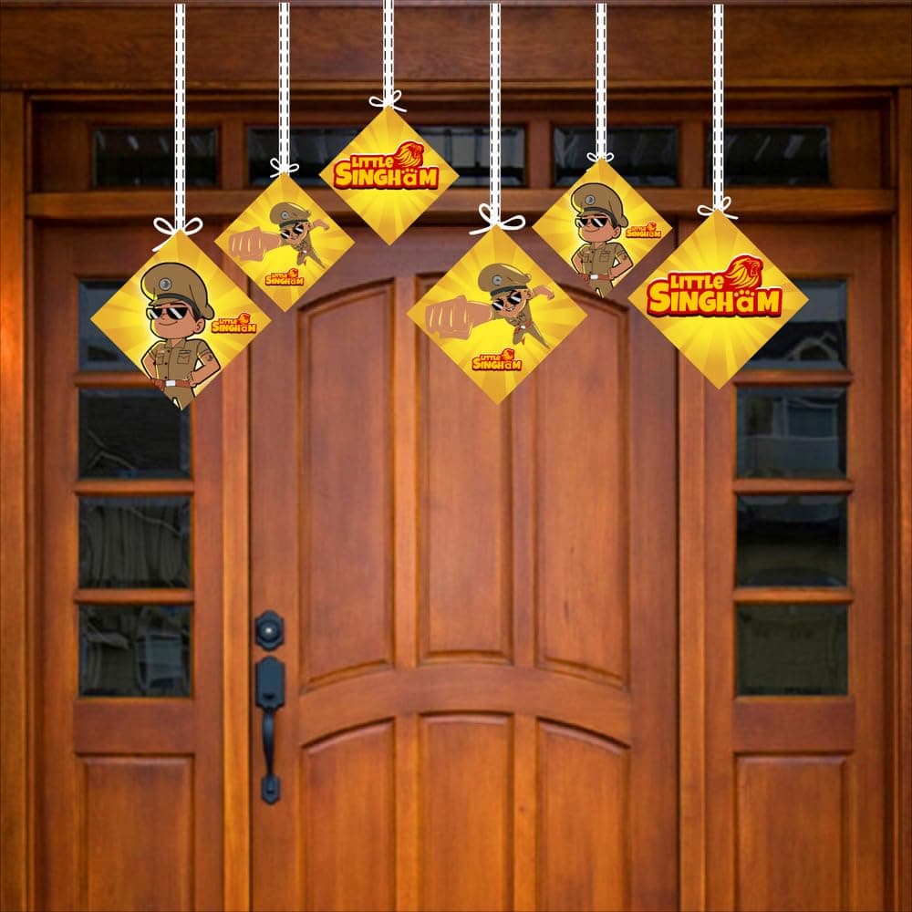Balloonistics Little Police Singham Theme Hanging Decorations with Ribbons Double-Sided Printed Cardstock Perfect for Kids Birthday (Hangings - Pack of 12) thumbnail 3