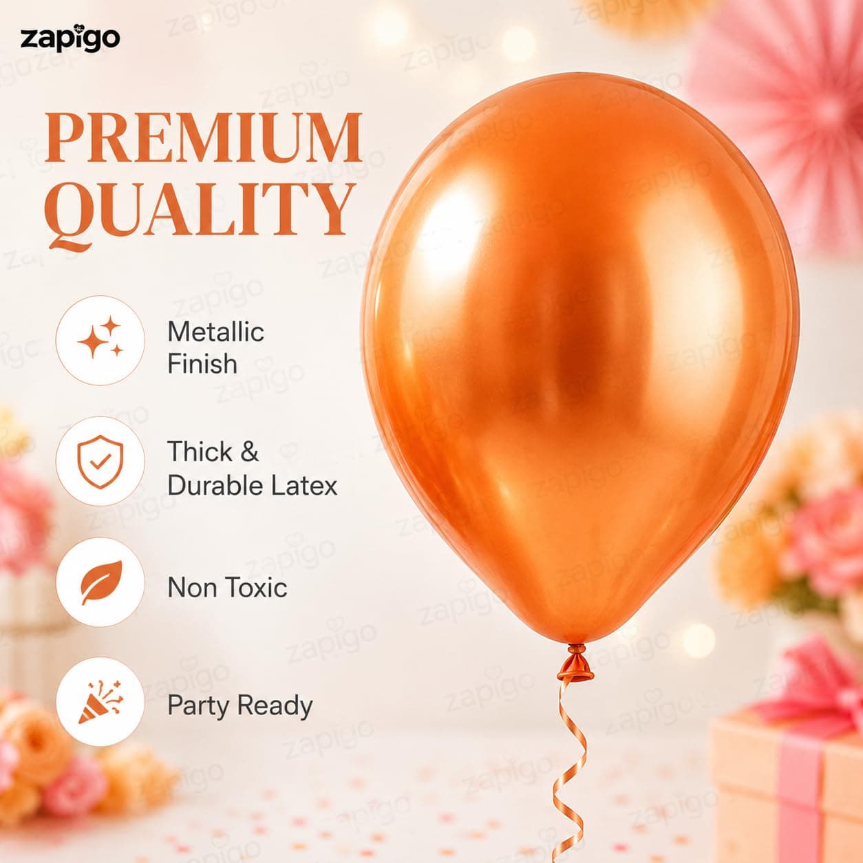 Balloonistics 10 Inch HD Metallic Shiny Balloons for Birthday Decoration, Decoration for Weddings, Engagement, Baby Shower, 1st Birthday, Anniversary, Birthday Party (Pack Of 50) (Orange) thumbnail 2