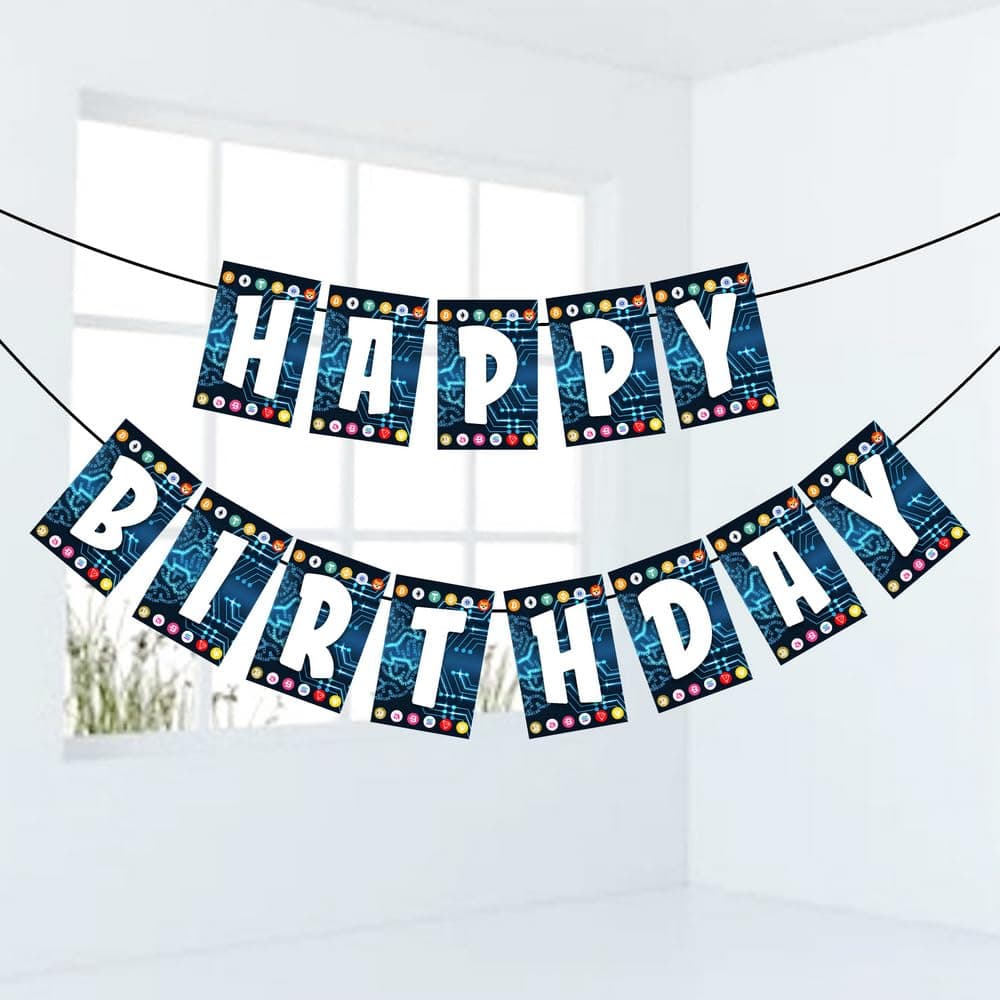Balloonistics Crypto Theme Happy Birthday Banner - Bitcoin & Blockchain Cardstock Bunting for Cryptocurrency Enthusiasts - To The Moon & Digital Currency Party Decorations, Future Trillionaire Backdrop thumbnail 1