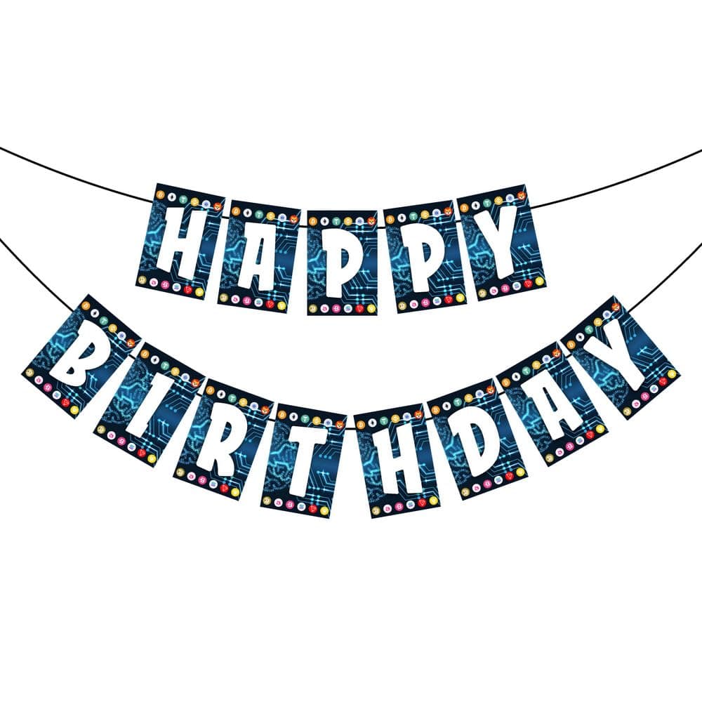 Balloonistics Crypto Theme Happy Birthday Banner - Bitcoin & Blockchain Cardstock Bunting for Cryptocurrency Enthusiasts - To The Moon & Digital Currency Party Decorations, Future Trillionaire Backdrop thumbnail 2