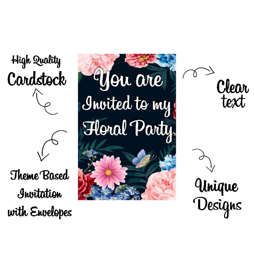 Balloonistics Floral Theme Birthday Invitation Cards (Pack of 10) with Envelopes - Double-Sided Premium Cardstock Invites for Garden Parties, Tea Parties & Spring Birthdays (Invite Cards - Pack of 10) thumbnail 5