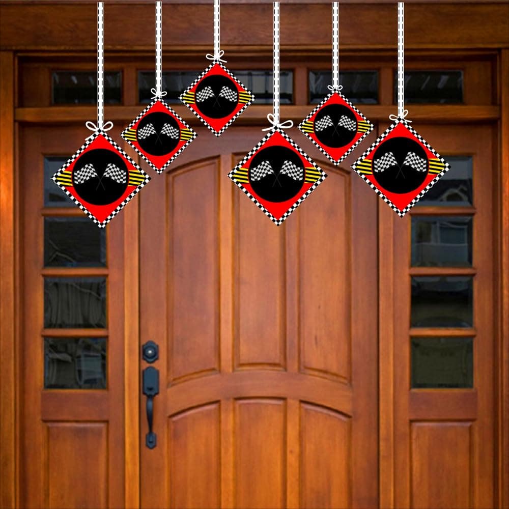 Balloonistics MotoGP Theme Happy Birthday Hanging Decorations (Pack of 12) - Double-Sided Cardstock Racing Ornaments with Ribbons - Superbike Grand Prix Party Decor, Motorcycle Birthday Ceiling Accents (Hangings - Pack of 12) thumbnail 3