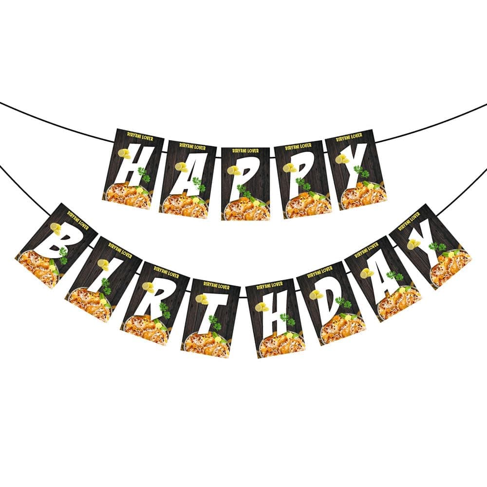 Balloonistics Biryani Theme Happy Birthday Banner - Foodie & Desi Cuisine Cardstock Bunting for Biryani Lovers - Fun Gourmet Birthday Decorations, Indian Food Theme Party Supplies thumbnail 2
