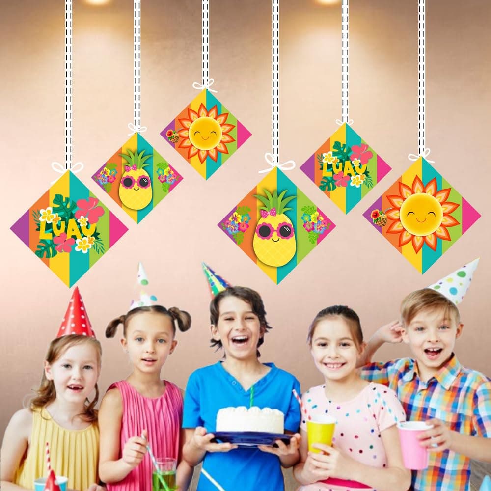 Balloonistics Hawaii Luau Theme Happy Birthday Hanging Decorations (Pack of 12) - Double-Sided Tropical Hibiscus & Pineapple Cutouts - Premium Cardstock Aloha Party Decor with Ribbons Included (Hangings - Pack of 12) thumbnail 4