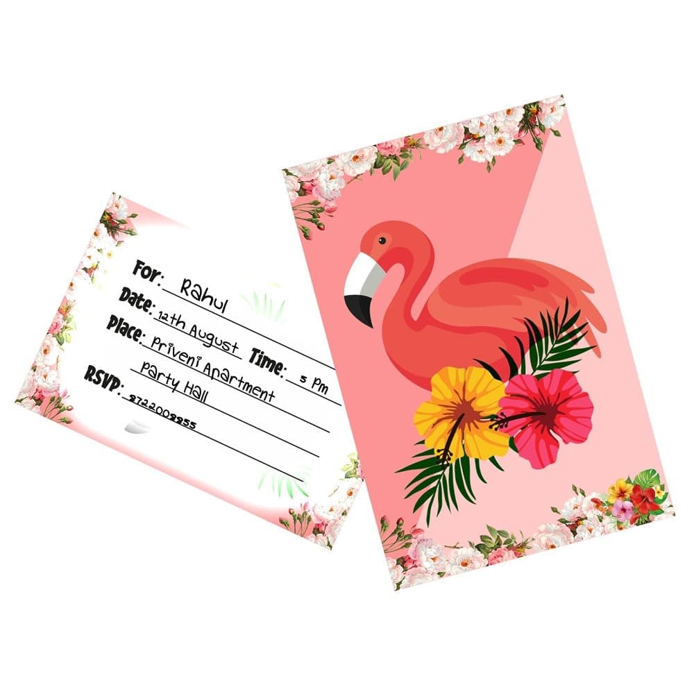 Balloonistics Flamingo Theme Birthday Invitation Cards - Pack of 10 Tropical Luau Party Invites - Premium Cardstock "Let's Flamingle" Fill-in Invitations, Vibrant Summer Pink & Floral Birthday Supplies (Invite Cards - Pack of 10)