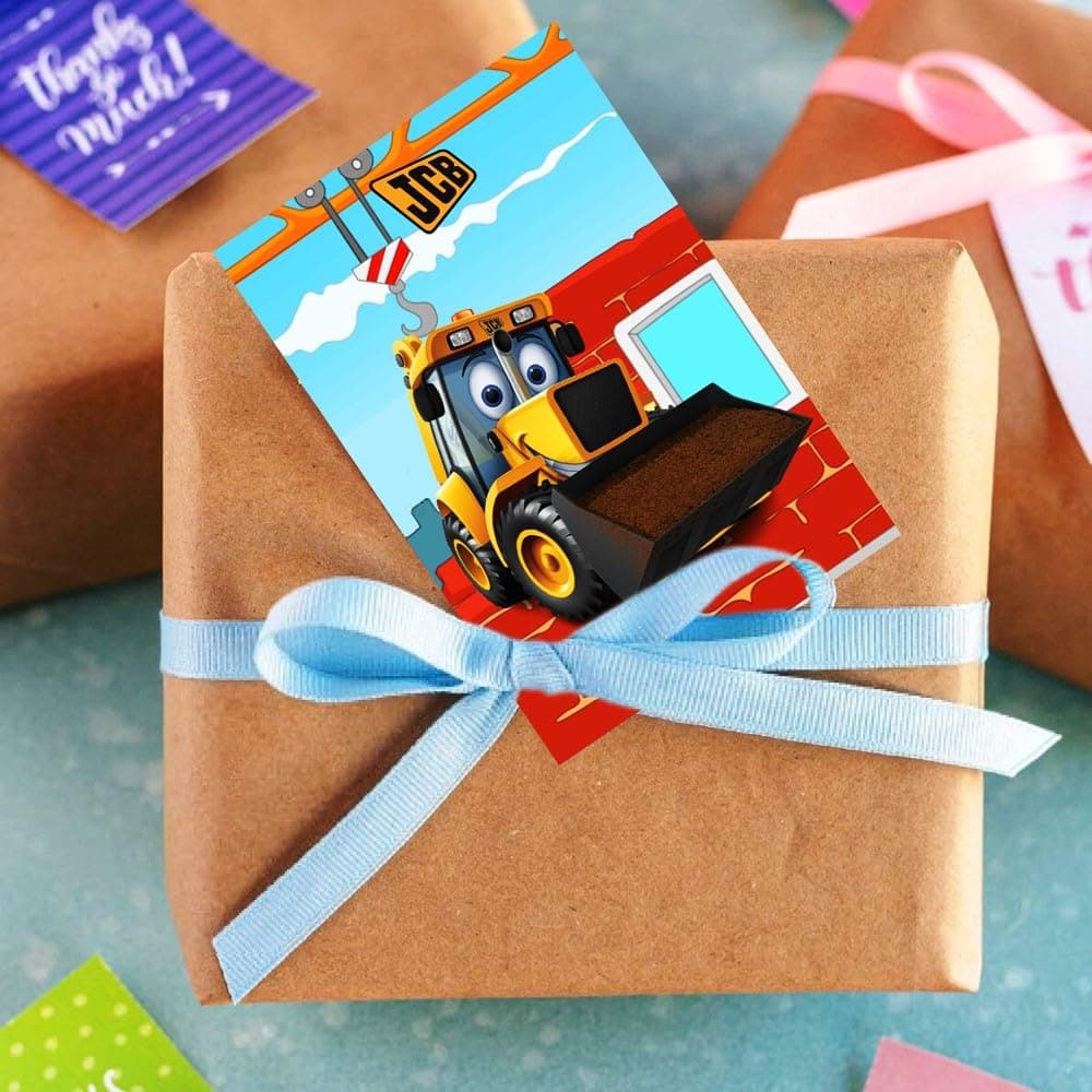Balloonistics Little JCB Happy Birthday Invitation Cards - Pack of 10 Construction Theme Party Invites - Premium Cardstock "Dig In" Fill-in Invitations, Yellow Excavator & Digger Birthday Supplies (Invite Cards - Pack of 10) thumbnail 3