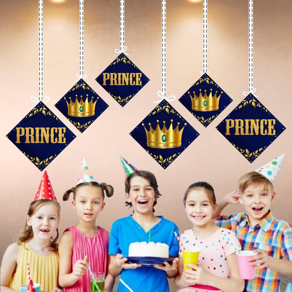 Balloonistics Prince Theme Birthday Party Hangings Double-Sided Cardstock Ceiling Decorations with Ribbons Party Supplies for Boys, Kids Birthday Backdrop (Hangings - Pack of 12) thumbnail 4