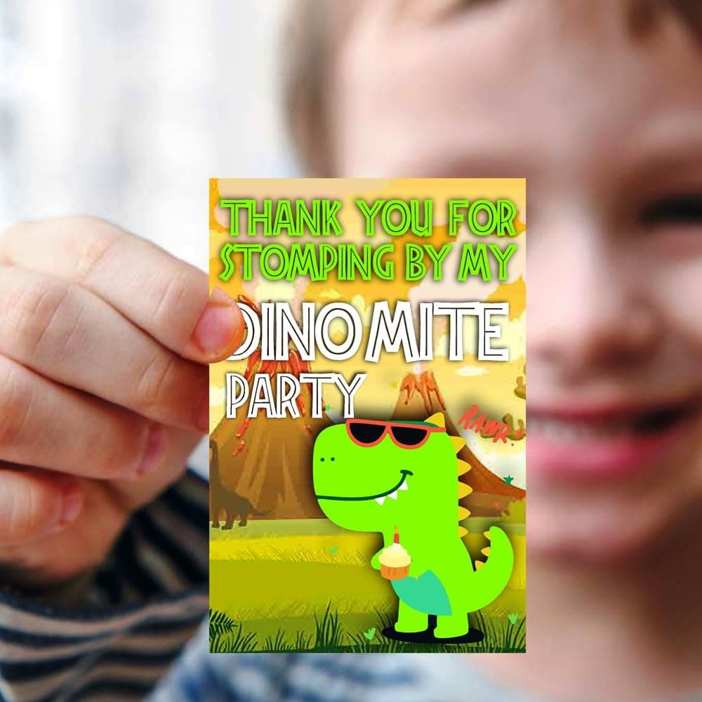 Balloonistics Dinosaur Theme Thank You Cards Premium Cardstock Return Gift Notes for Kids Birthday Party with "Thank You" Message (Thank you Cards - Pack of 20) thumbnail 1