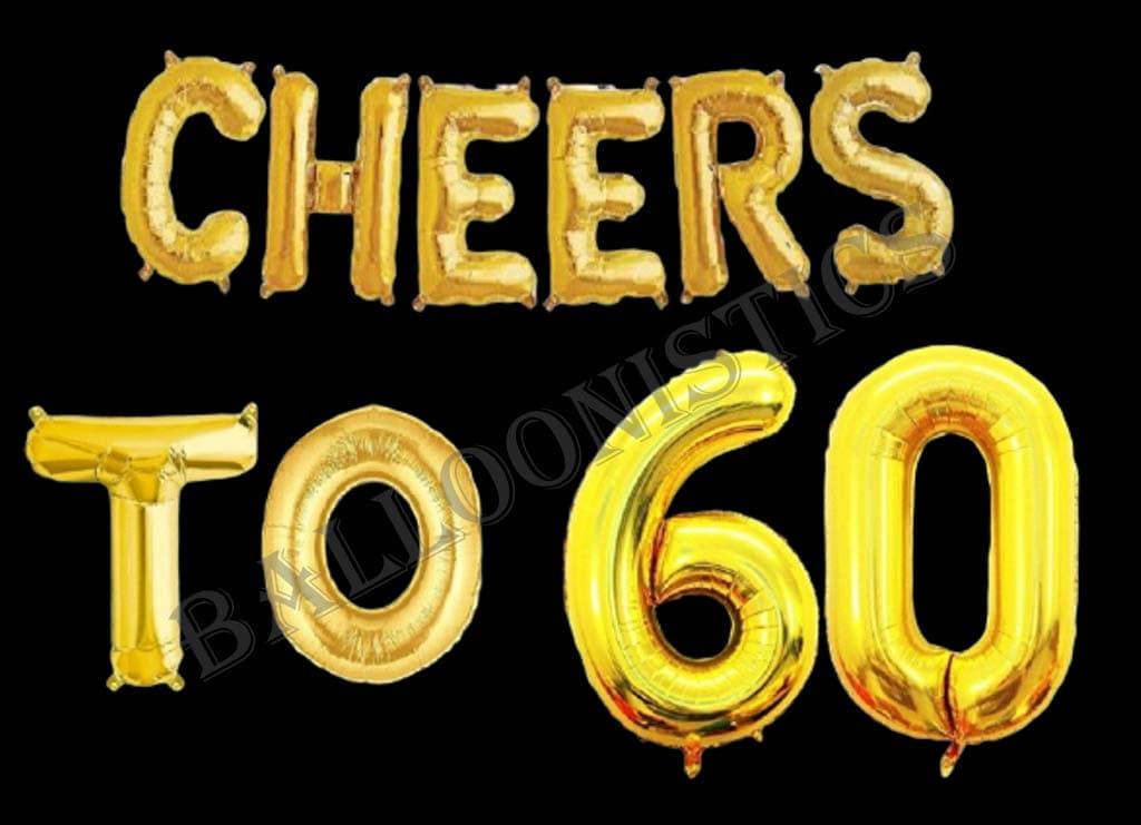 Balloonistics Cheers to Sixty Foil Balloon Combo – “Cheers to 60” & Number 60 Foil Balloon Set for 60th Birthday & Diamond Anniversary Party Decorations thumbnail 2