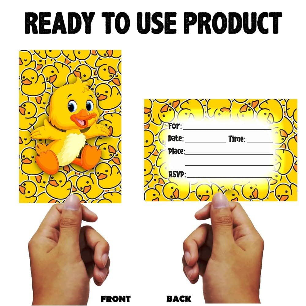 Balloonistics Duck Theme Happy Birthday Invitation Cards with Envelopes - Pack of 10 "One Lucky Duck" Party Invites - Premium Cardstock Double-Sided Rubber Ducky & Bubble Design, Whimsical Bath Time Birthday Supplies (Invite Cards - Pack of 10) thumbnail 4