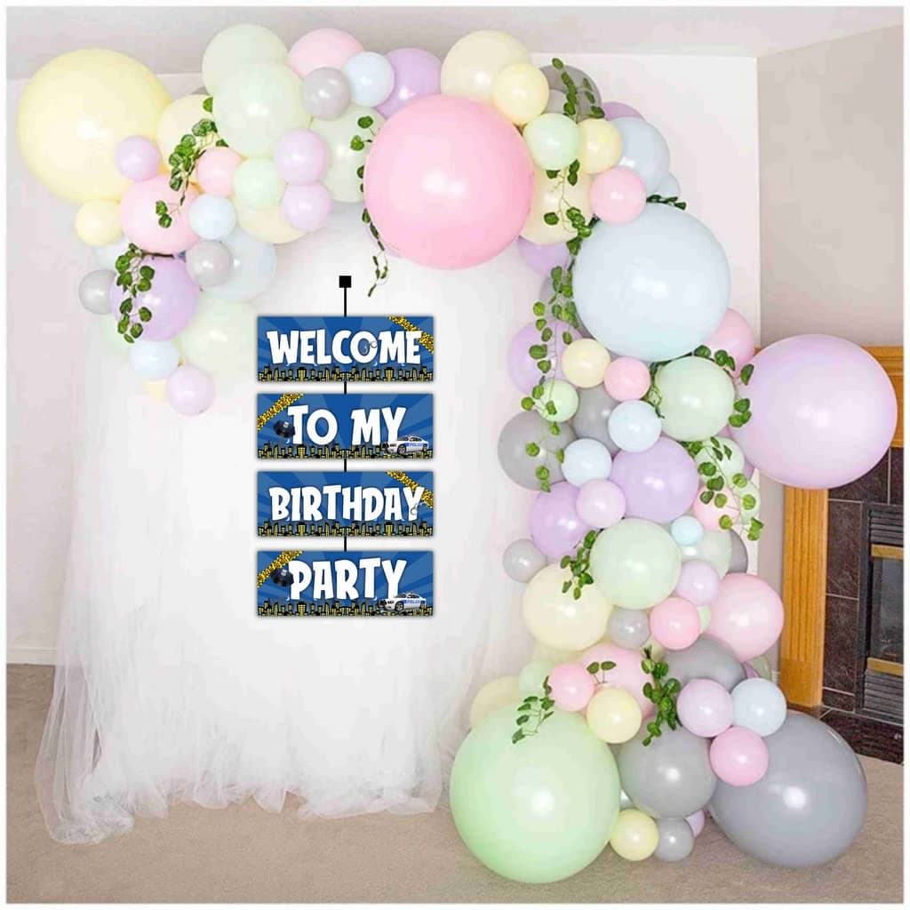 Balloonistics Police Birthday Welcome Board - 2.3 Ft Large Cardstock Law Enforcement Party Sign - Hero Theme Indoor & Outdoor Entrance Decoration, Cop Car & Badge Welcome Display with Ribbons (Welcome Outdoor Board) thumbnail 4