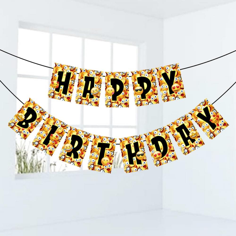Balloonistics Smiley Face Happy Birthday Banner – Vibrant Yellow Retro Aesthetic Bunting – Premium Cardstock "Happy Vibes" Party Decorations for Kids & Adult Birthdays thumbnail 1