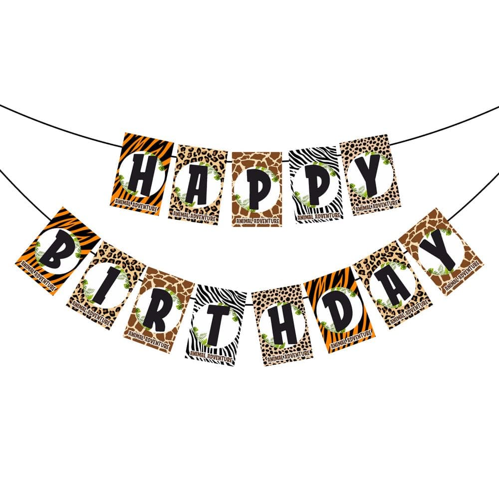 Balloonistics African Safari Happy Birthday Banner Jungle Theme Birthday Decorations for Boys & Girls Premium Cardstock Animal Kingdom Backdrop with Ribbon thumbnail 2
